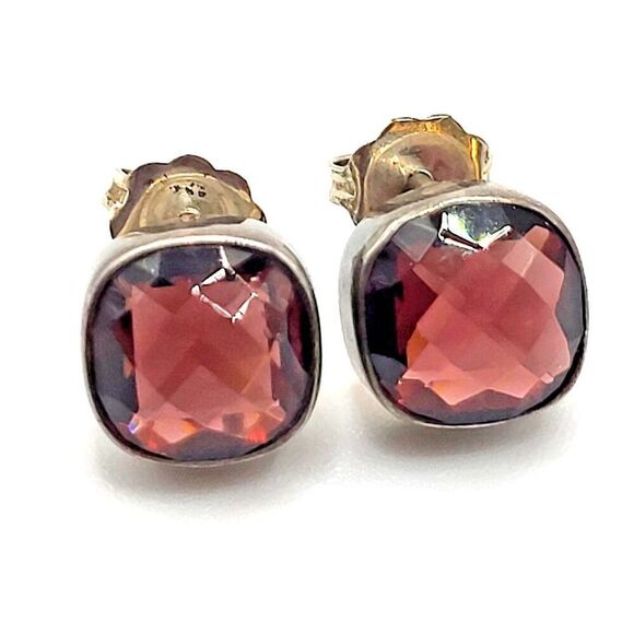 Estate Jewelry - 2.5 carat Garnet Cushion Cut Sterling Silver Earrings